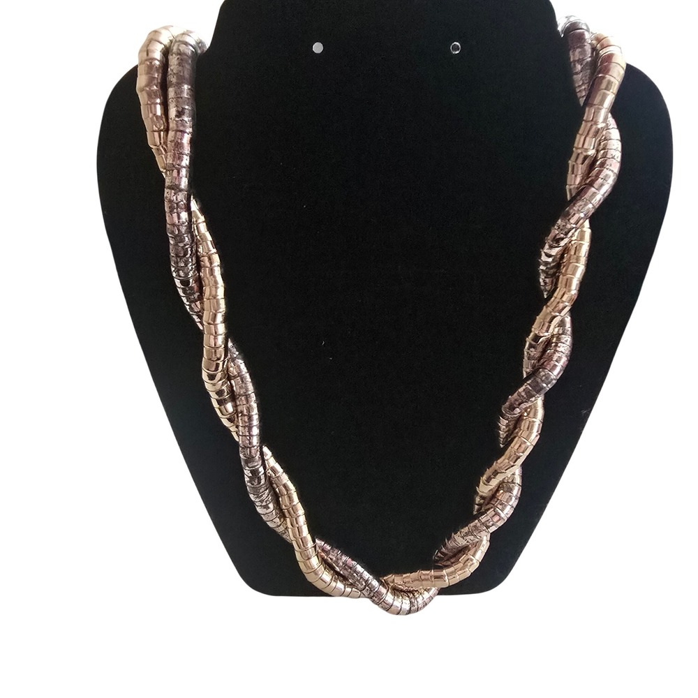 Vintage Two Tone Twisted Cobra Chain Statement Necklace Gold Silver Mixed Metal